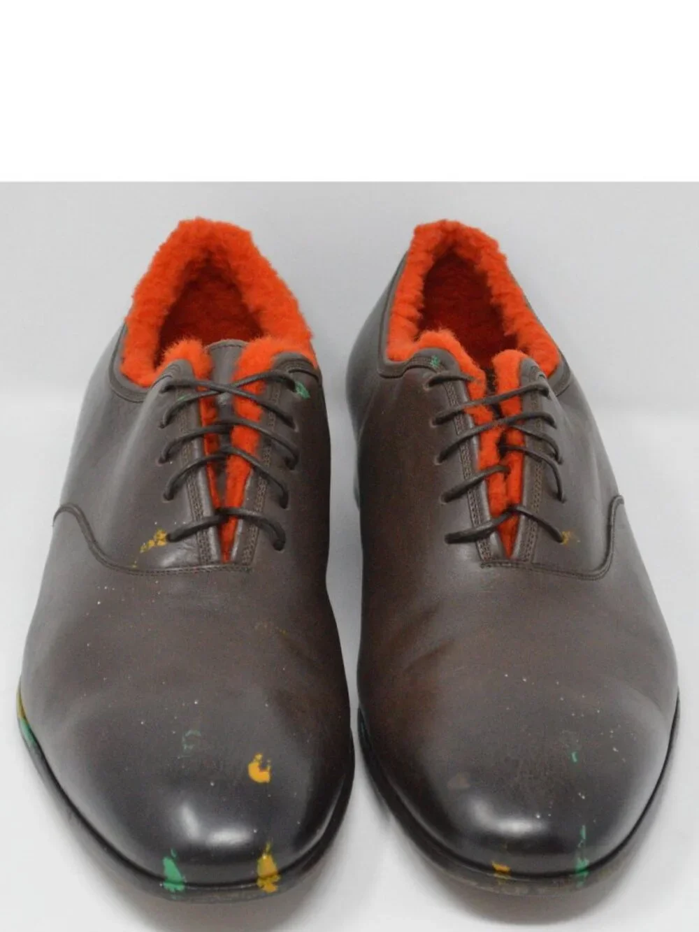 Salvatore Ferragamo LTD ED Gris Brown Painted Orange Shearling Fur US 10D 43EU